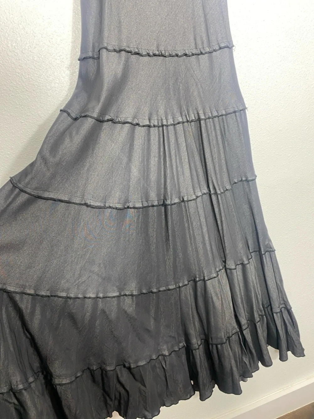 Sleeveless Black Top with Charcoal Tiered Maxi Skirt Karen by Kane Dress SizeS